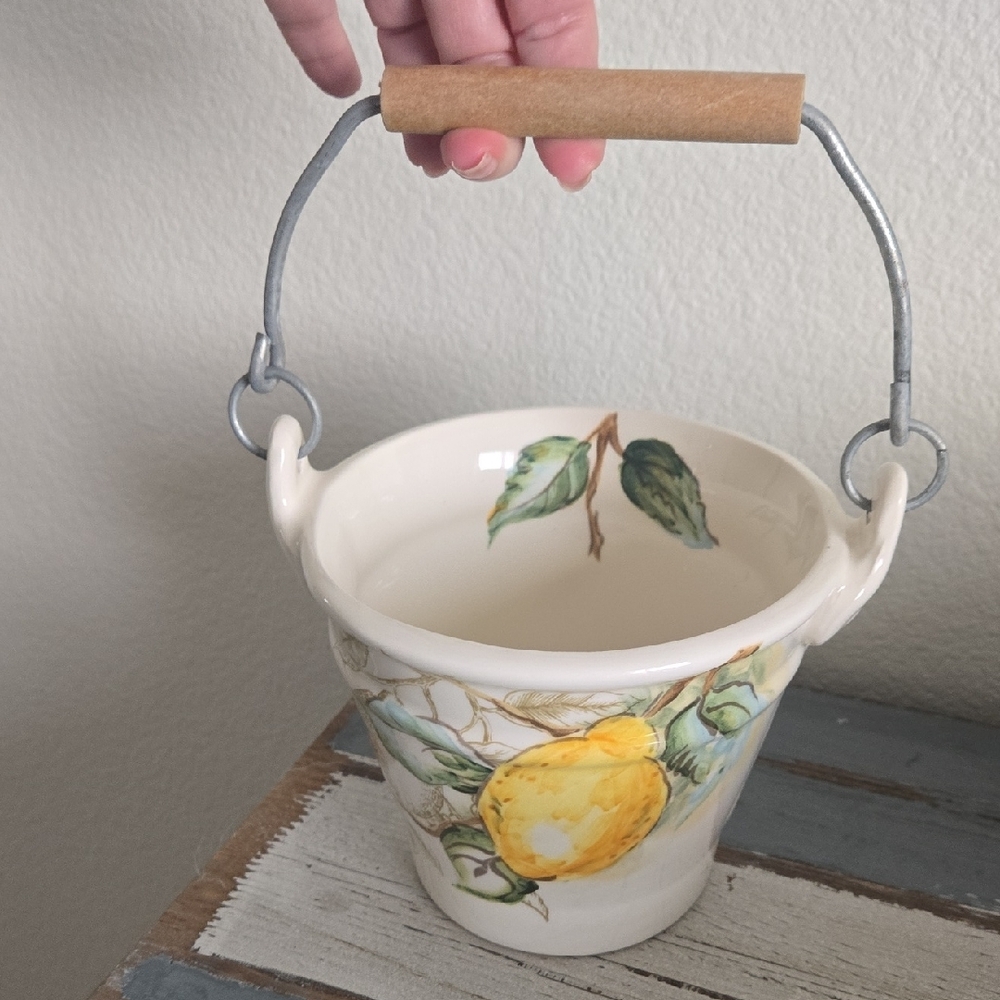 Lemon Print Ceramic Planter